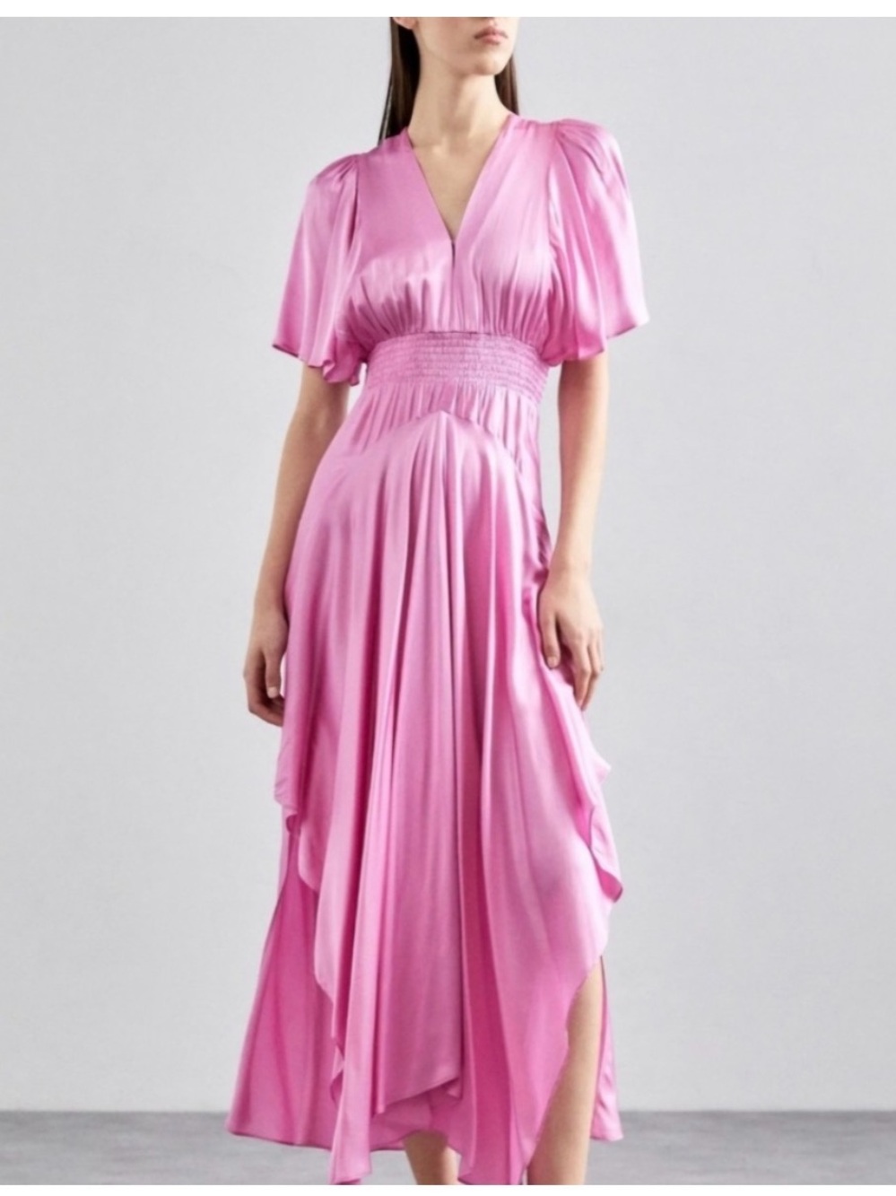 Maje  Pink V-Neck Maxi Dress with Smocked Waist